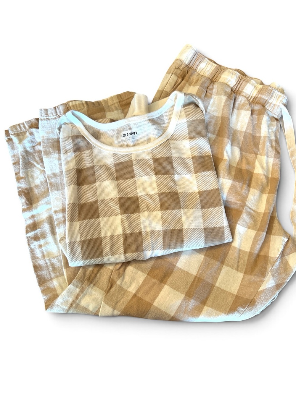 Old Navy Cream and Tan Plaid Women's Pajama Set